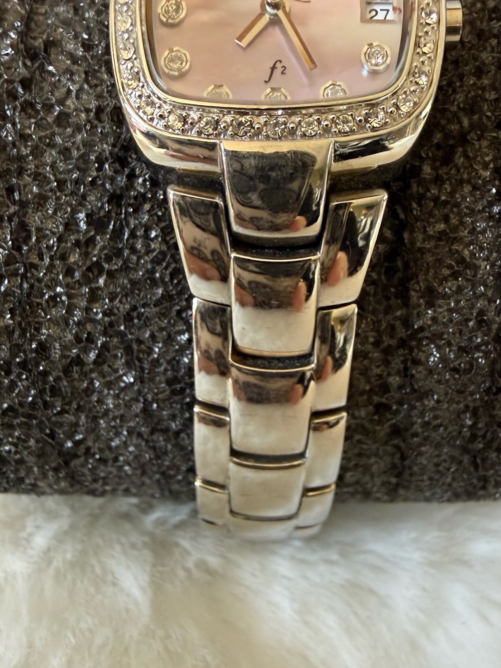 Fossil Silver Tone Mother-of-Pearl Bracelet Watch with Crystal Bezel - Picture 3 of 6